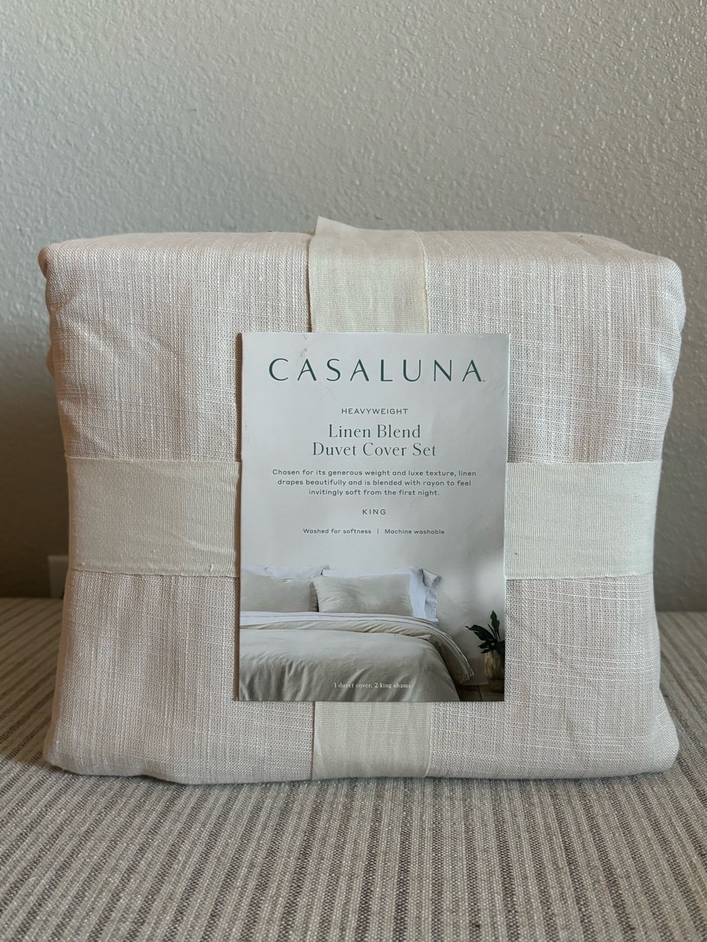 NWT King Heavyweight Linen Blend Duvet Cover & Sham Set Natural - Casaluna